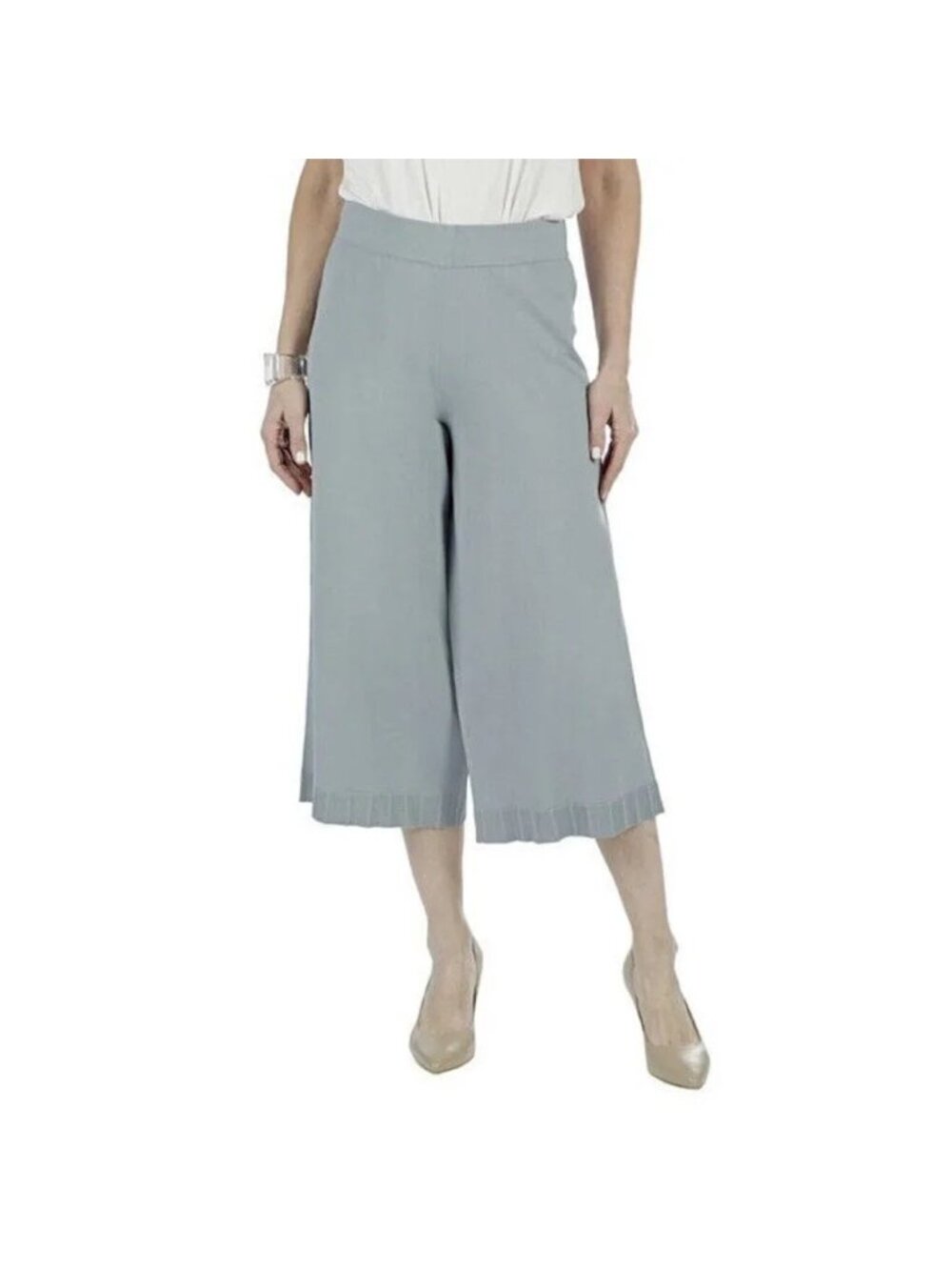NEW MarlaWynne Dusty Blue Sweater Knit Wide Leg Crop Pants - Small